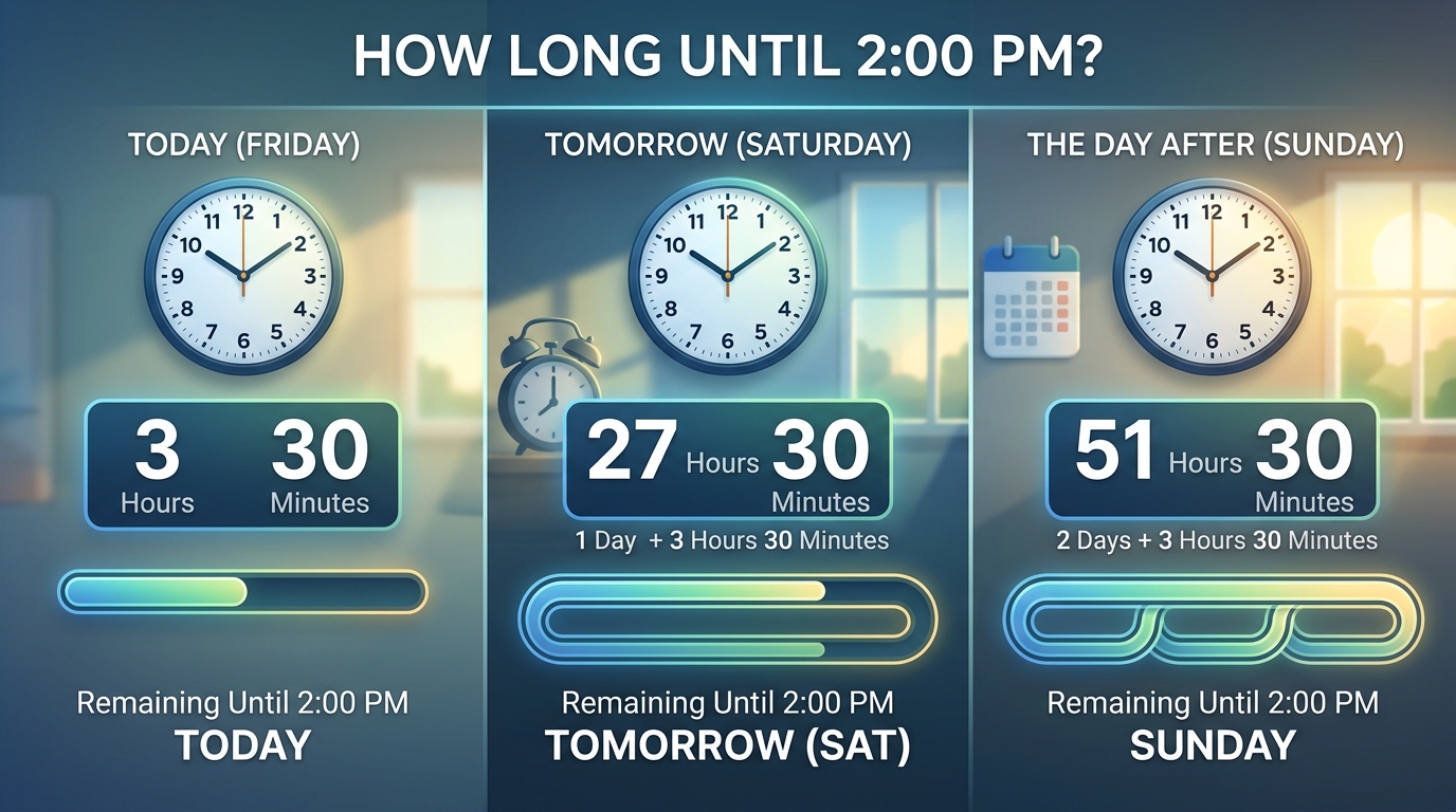 How Long Until 2:00 PM On Different Days

